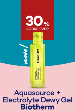 Novo Gel de Rosto Aquasource+ Electrolyte Dewy da marca Biotherm caom destaque promocional de 30% sobre pre&ccedil;o de Venda ao P&uacute;blico Recomendado